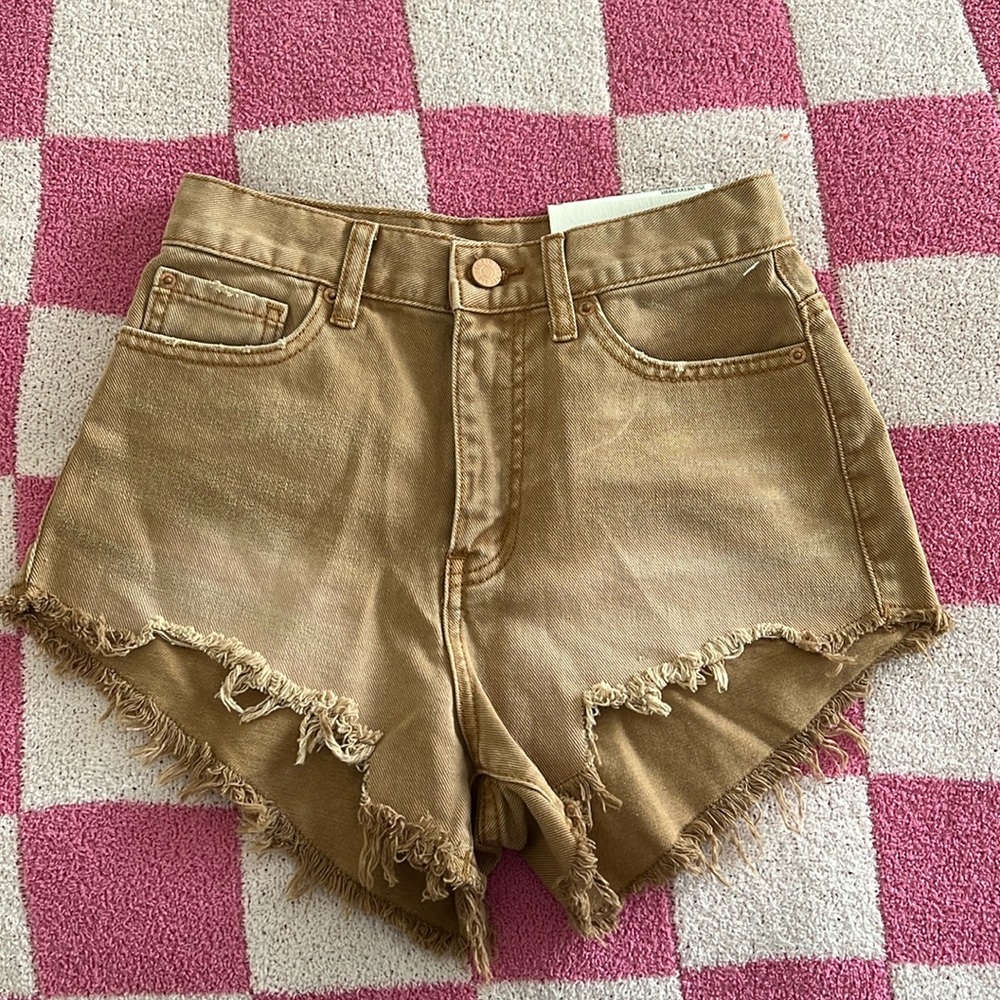 BDG denim shorts, tan, brand new
